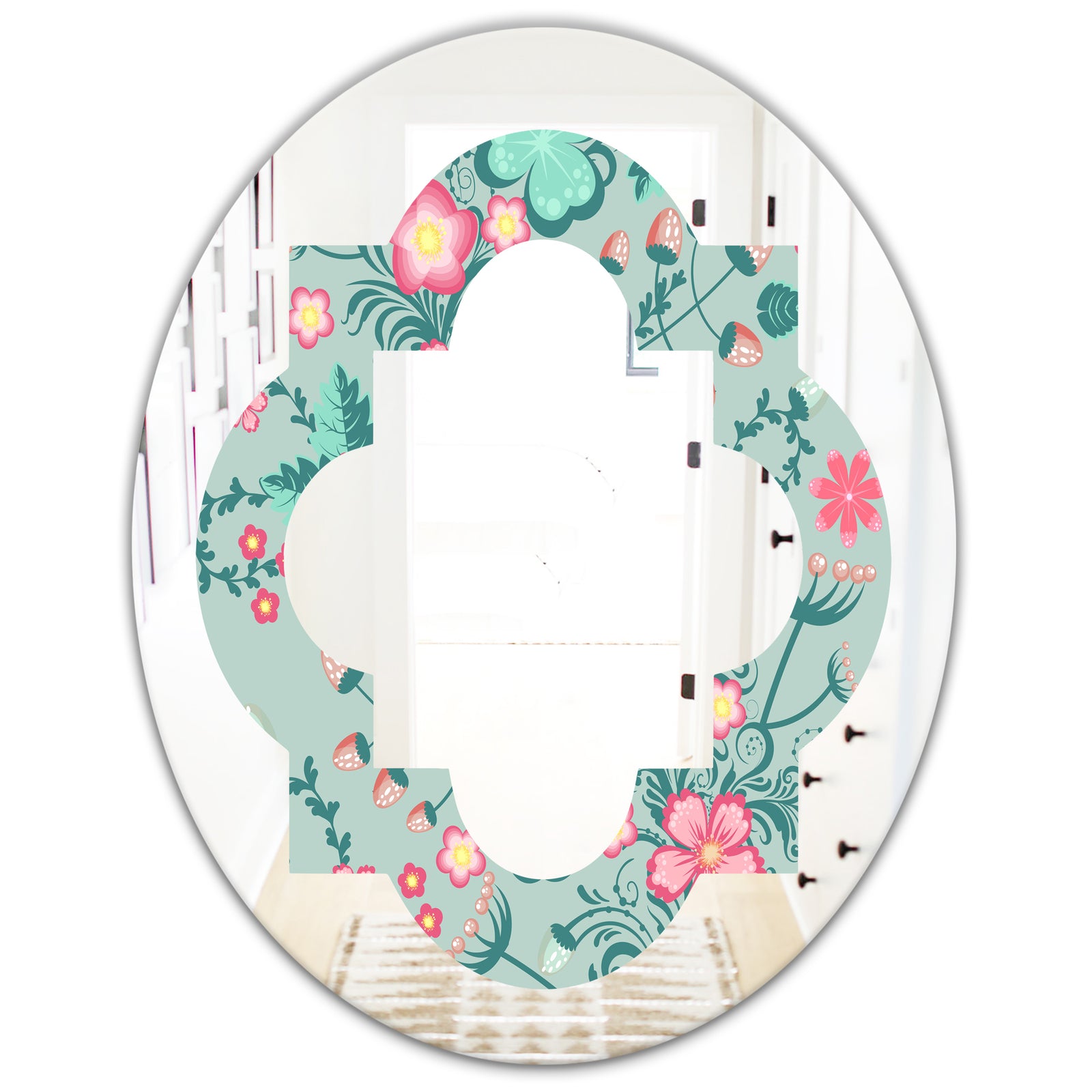 Spring floral pattern in soft pastel colors - Modern Round or Oval Wall Mirror - Quatrefoil