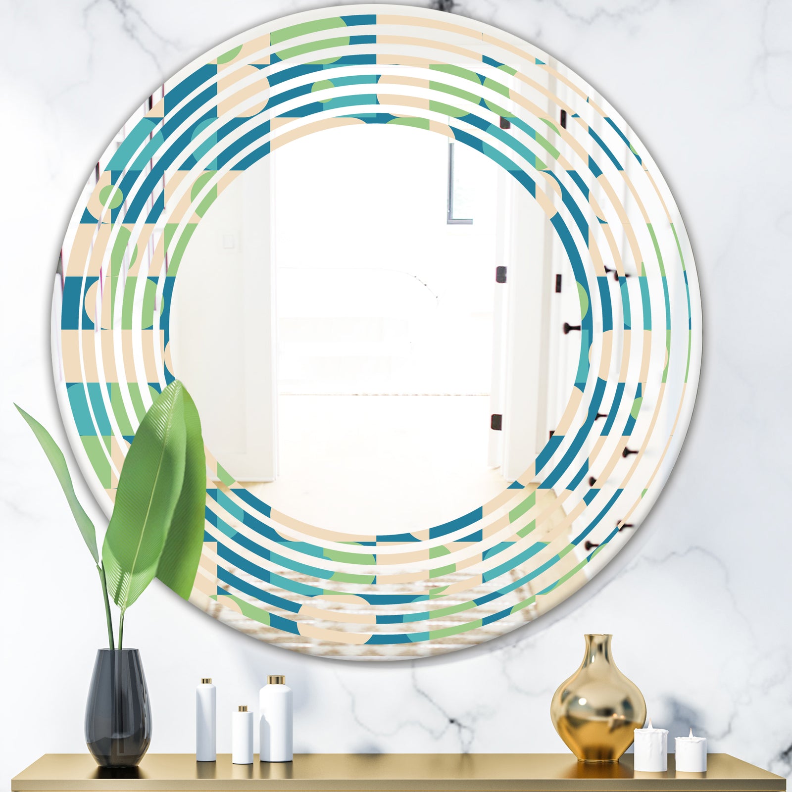 Retro Abstract Pattern I - Modern Round or Oval Wall Mirror - Wave