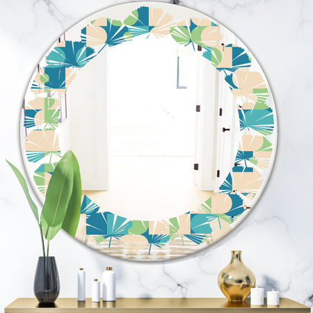 Retro Abstract Pattern I - Modern Round or Oval Wall Mirror - Leaves