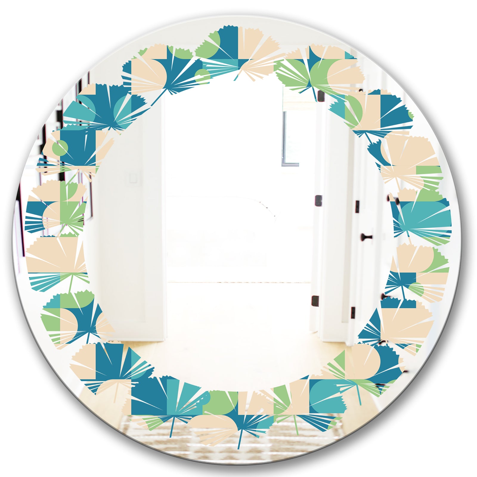 Retro Abstract Pattern I - Modern Round or Oval Wall Mirror - Leaves