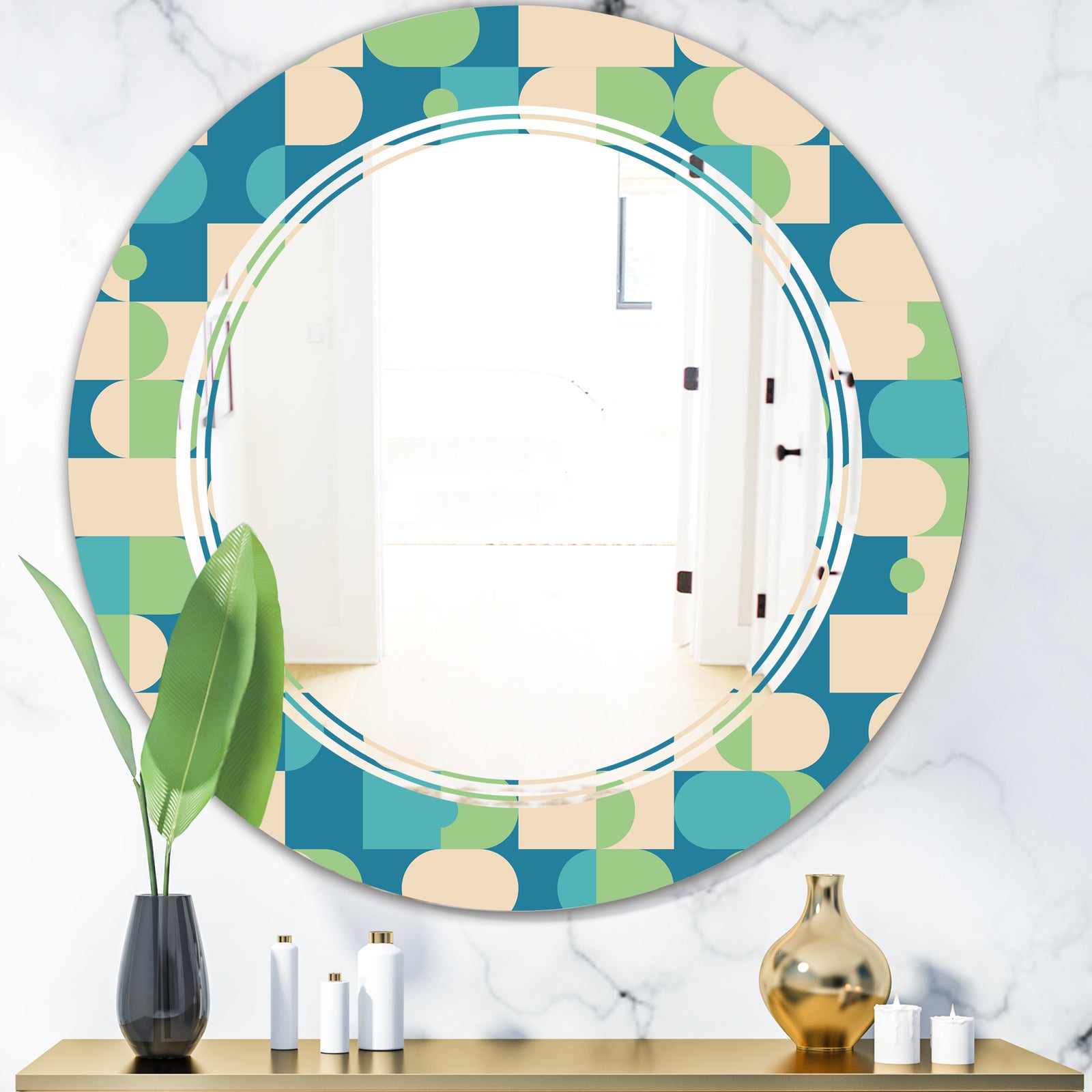Retro Abstract Pattern I - Modern Round or Oval Wall Mirror - Triple C