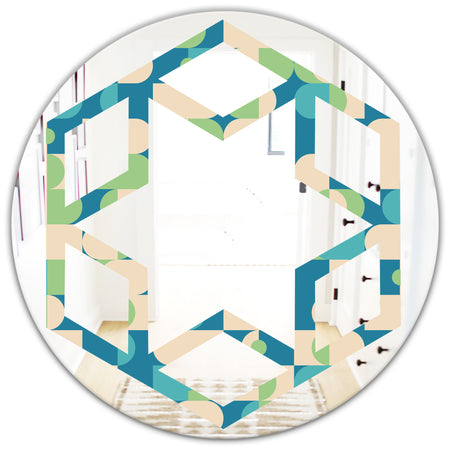 Retro Abstract Pattern I - Modern Round or Oval Wall Mirror - Hexagon Star