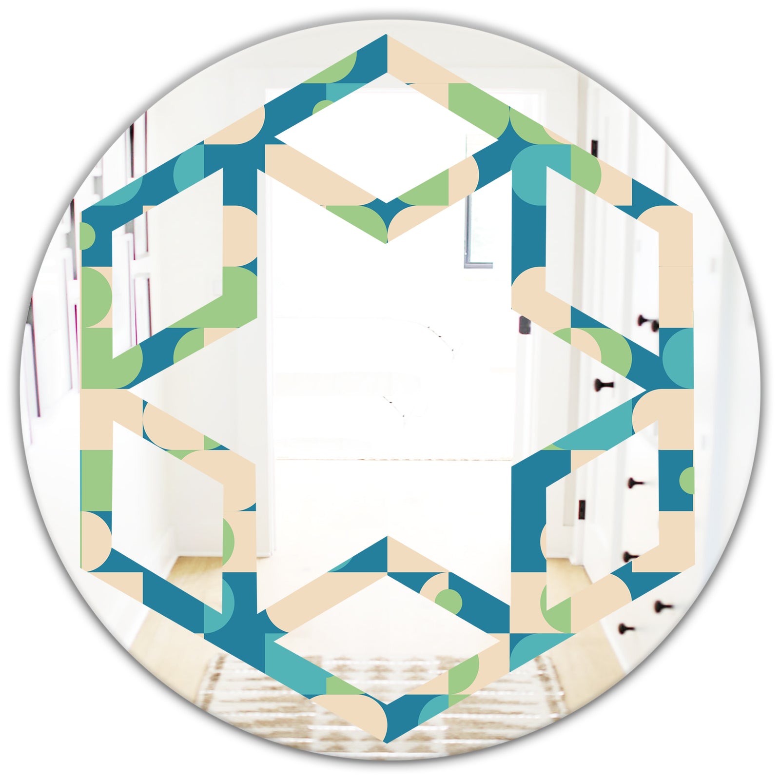 Retro Abstract Pattern I - Modern Round or Oval Wall Mirror - Hexagon Star