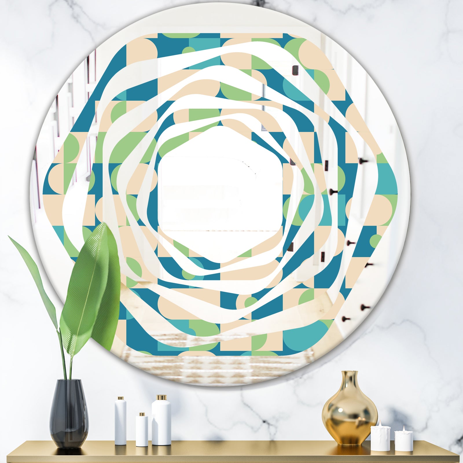 Retro Abstract Pattern I - Modern Round or Oval Wall Mirror - Whirl