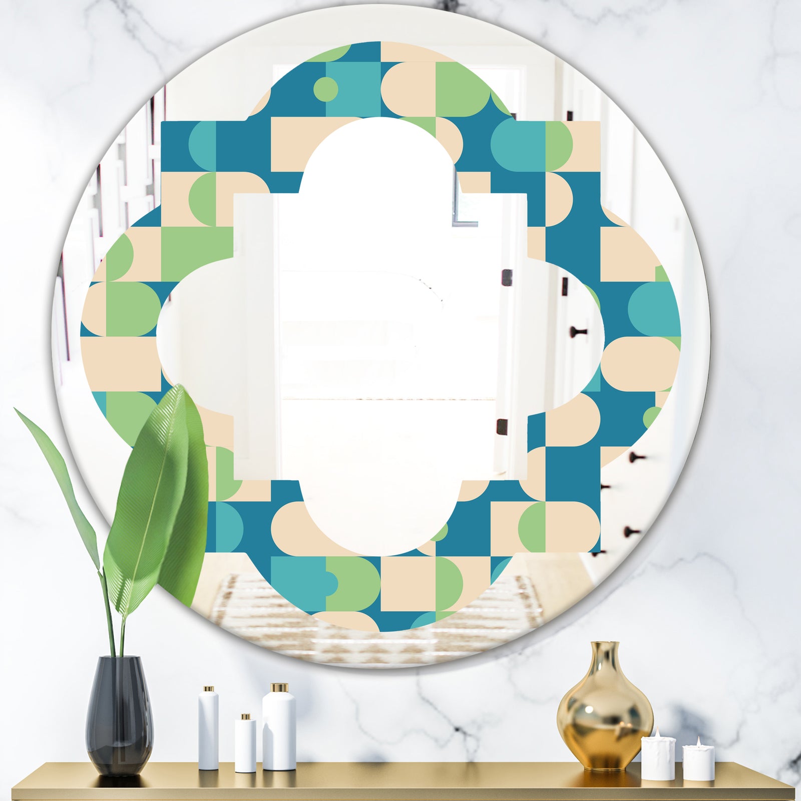 Retro Abstract Pattern I - Modern Round or Oval Wall Mirror - Quatrefoil