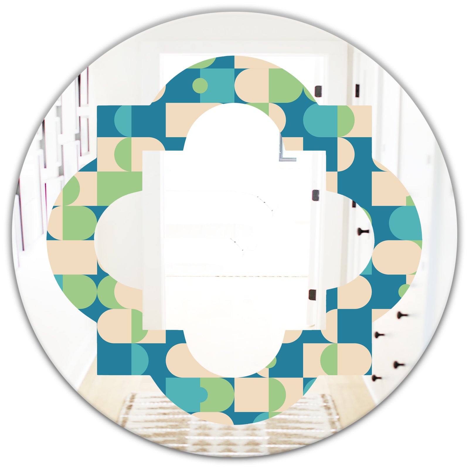Retro Abstract Pattern I - Modern Round or Oval Wall Mirror - Quatrefoil