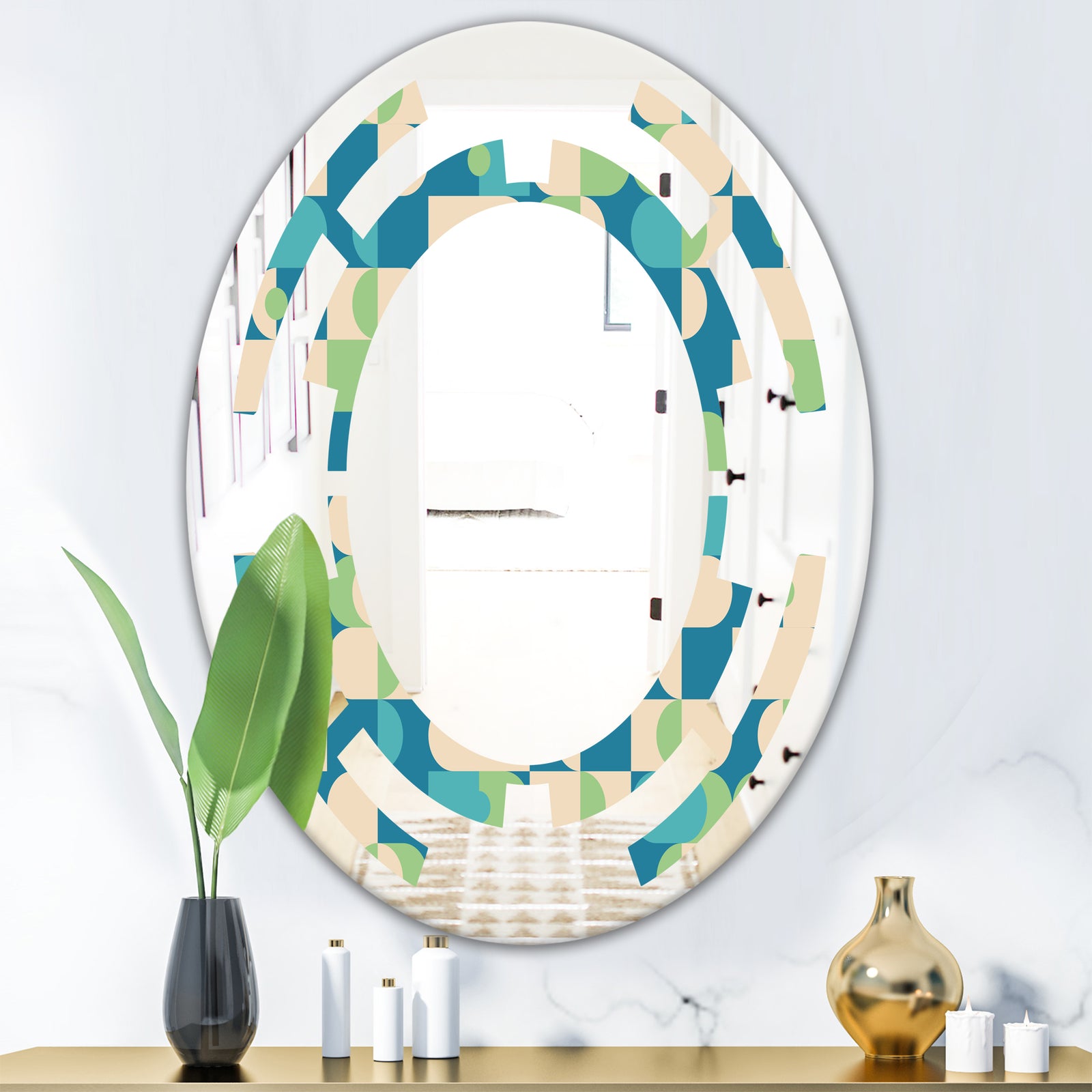 Retro Abstract Pattern I - Modern Round or Oval Wall Mirror - Space