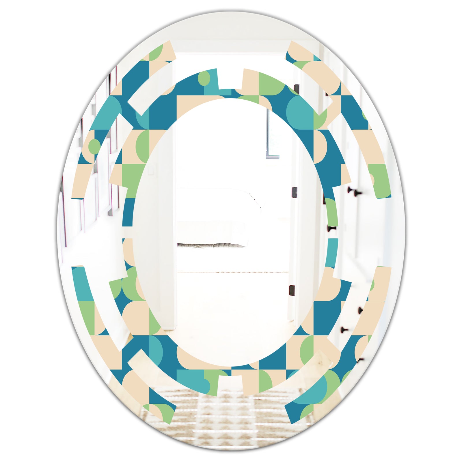 Retro Abstract Pattern I - Modern Round or Oval Wall Mirror - Space