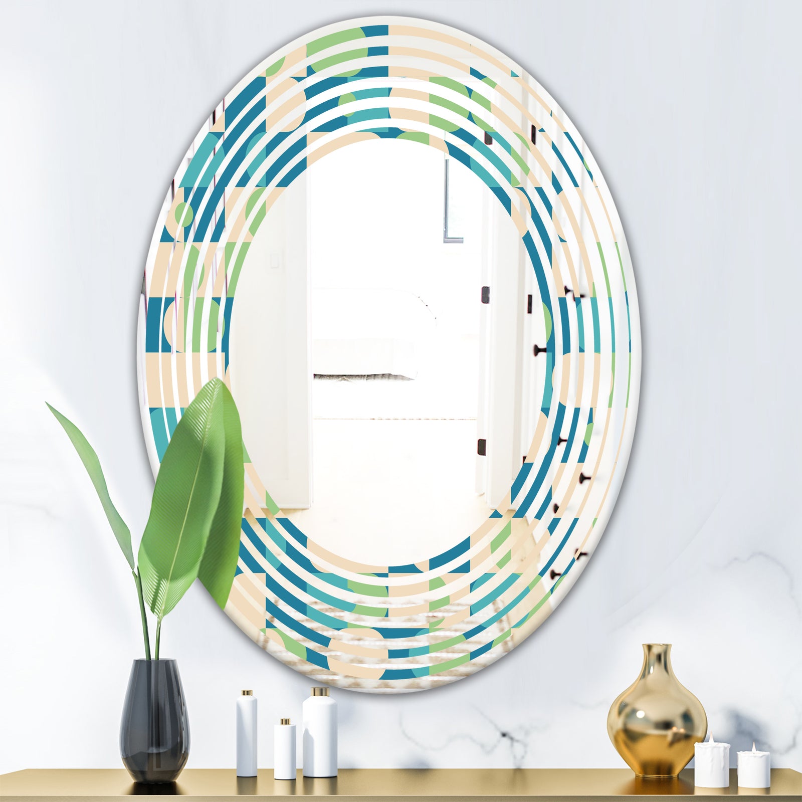 Retro Abstract Pattern I - Modern Round or Oval Wall Mirror - Wave