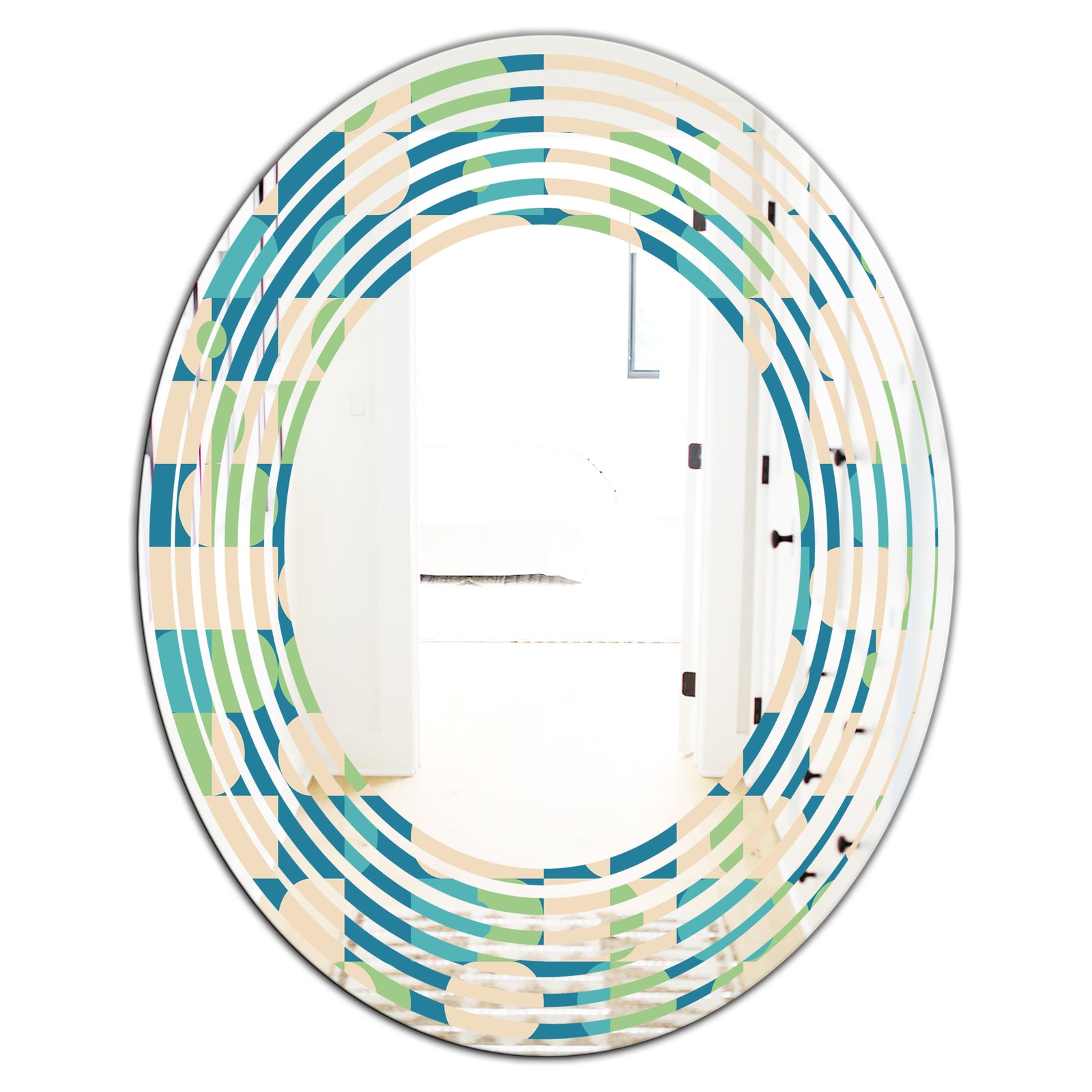 Retro Abstract Pattern I - Modern Round or Oval Wall Mirror - Wave