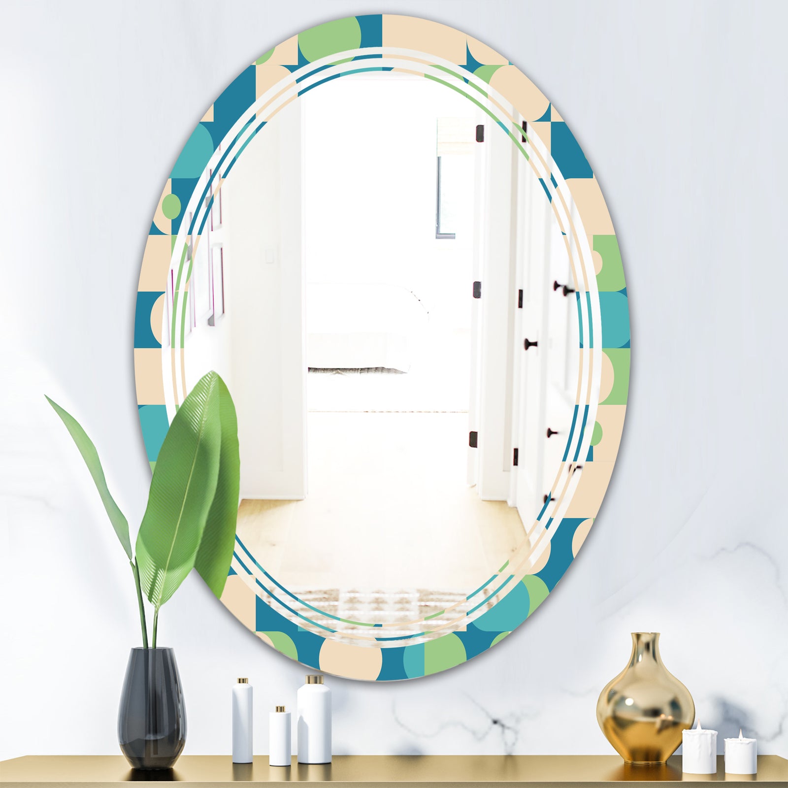 Retro Abstract Pattern I - Modern Round or Oval Wall Mirror - Triple C