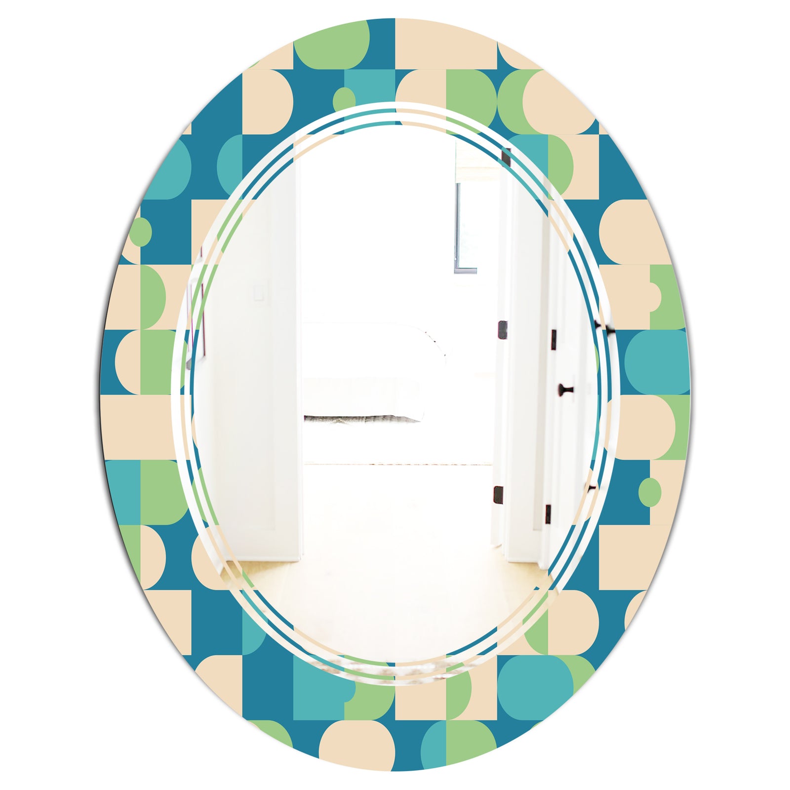 Retro Abstract Pattern I - Modern Round or Oval Wall Mirror - Triple C