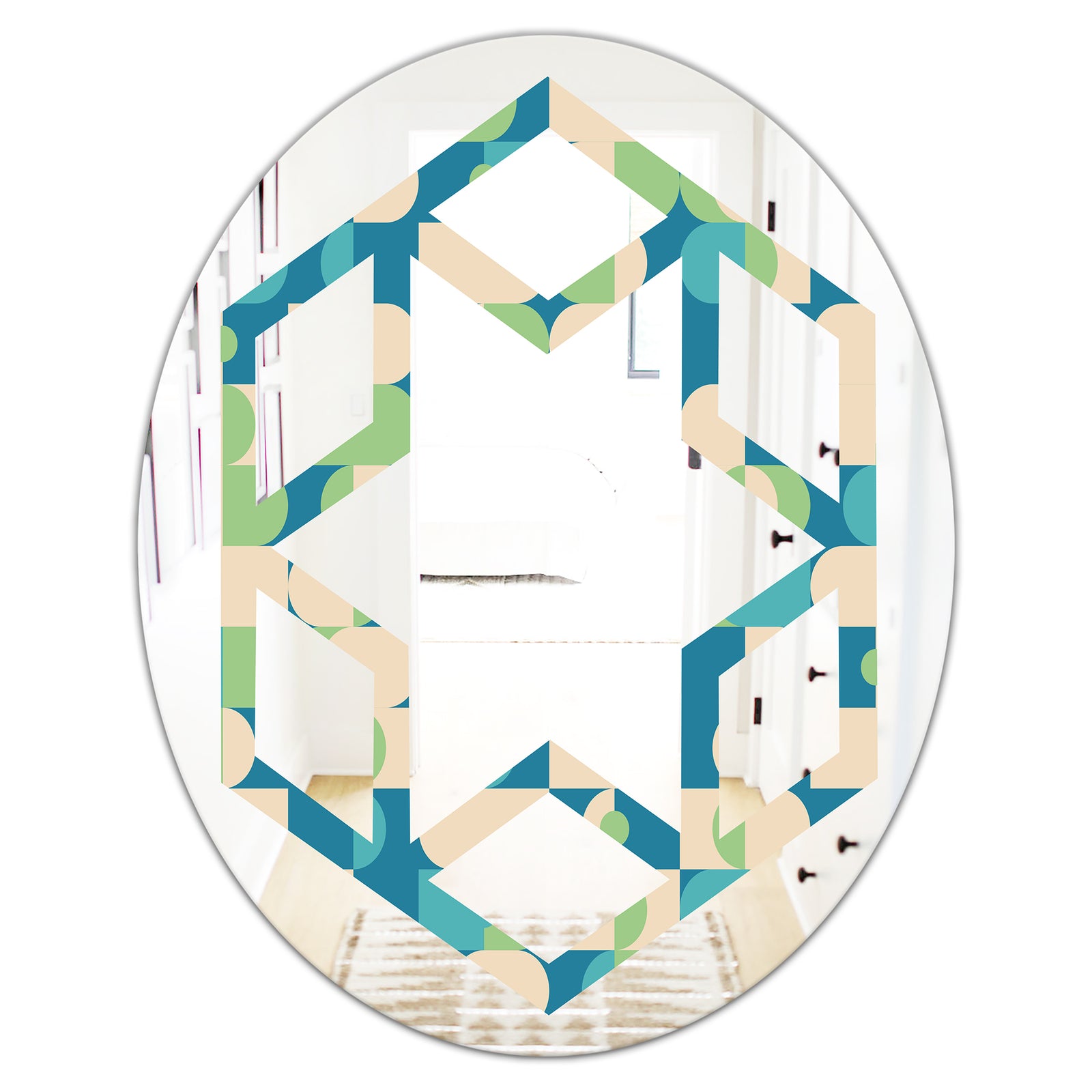 Retro Abstract Pattern I - Modern Round or Oval Wall Mirror - Hexagon Star