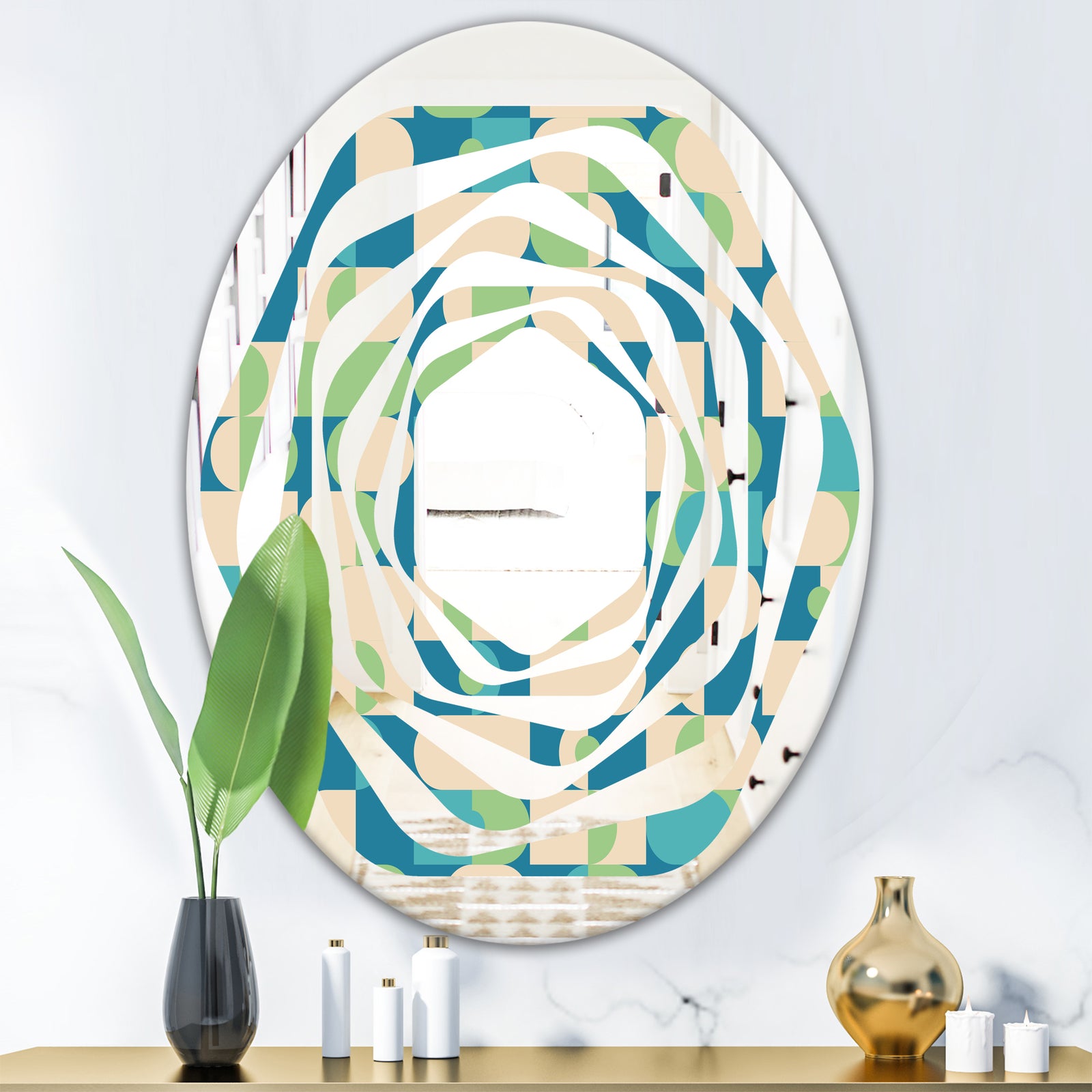 Retro Abstract Pattern I - Modern Round or Oval Wall Mirror - Whirl