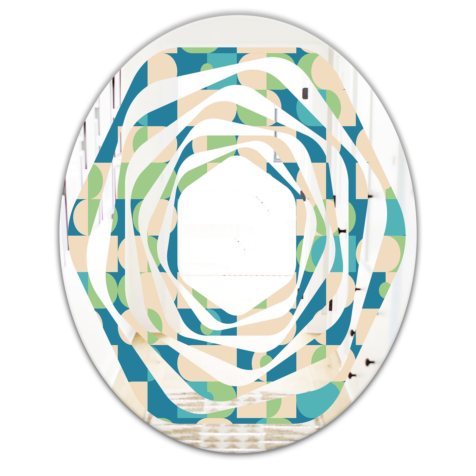 Retro Abstract Pattern I - Modern Round or Oval Wall Mirror - Whirl