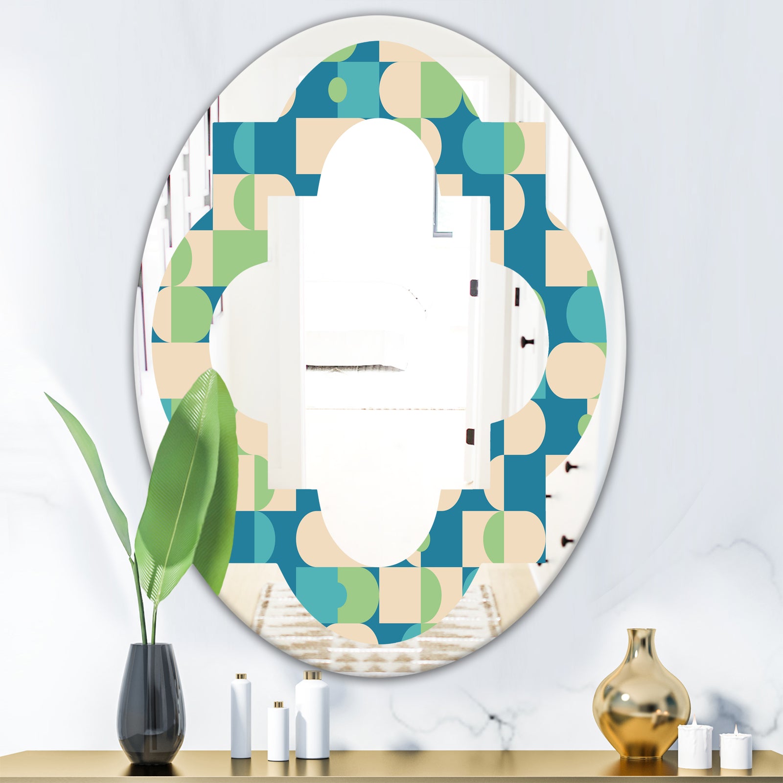 Retro Abstract Pattern I - Modern Round or Oval Wall Mirror - Quatrefoil