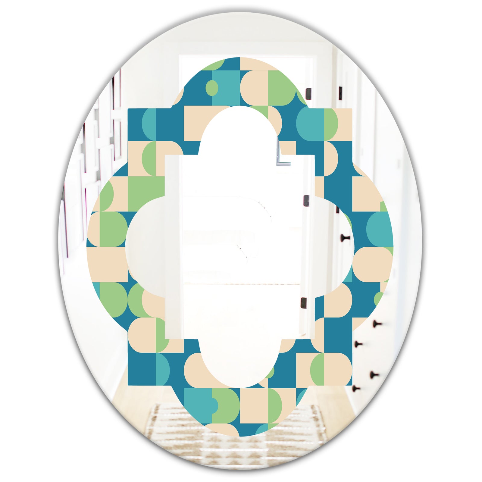 Retro Abstract Pattern I - Modern Round or Oval Wall Mirror - Quatrefoil