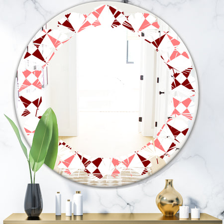 Retro Grid Pattern I - Modern Round or Oval Wall Mirror - Leaves