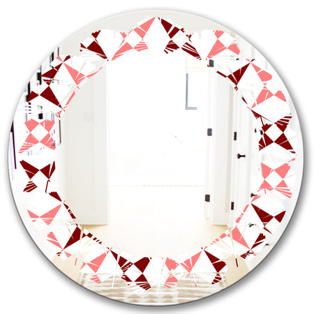 Retro Grid Pattern I - Modern Round or Oval Wall Mirror - Leaves
