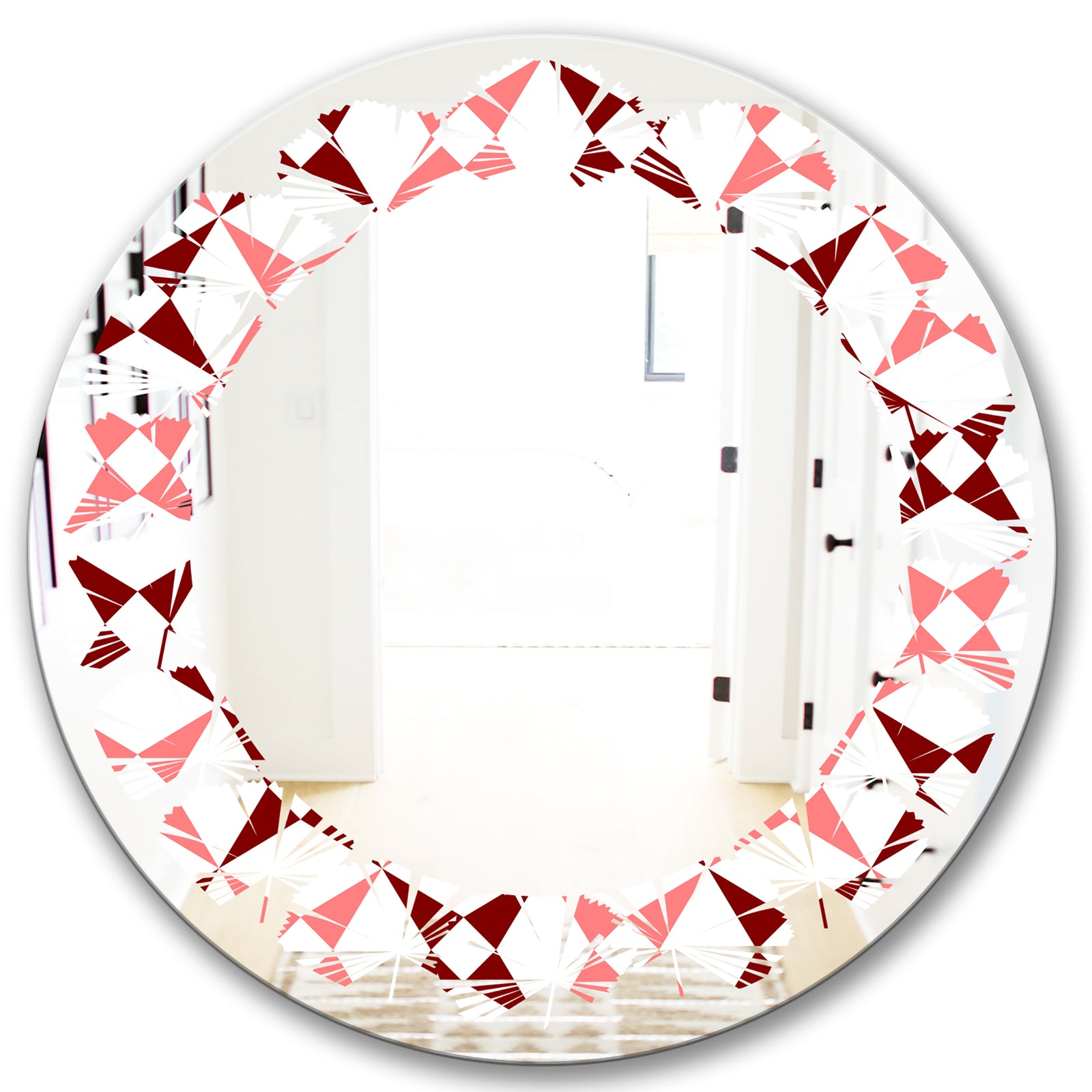 Retro Grid Pattern I - Modern Round or Oval Wall Mirror - Leaves