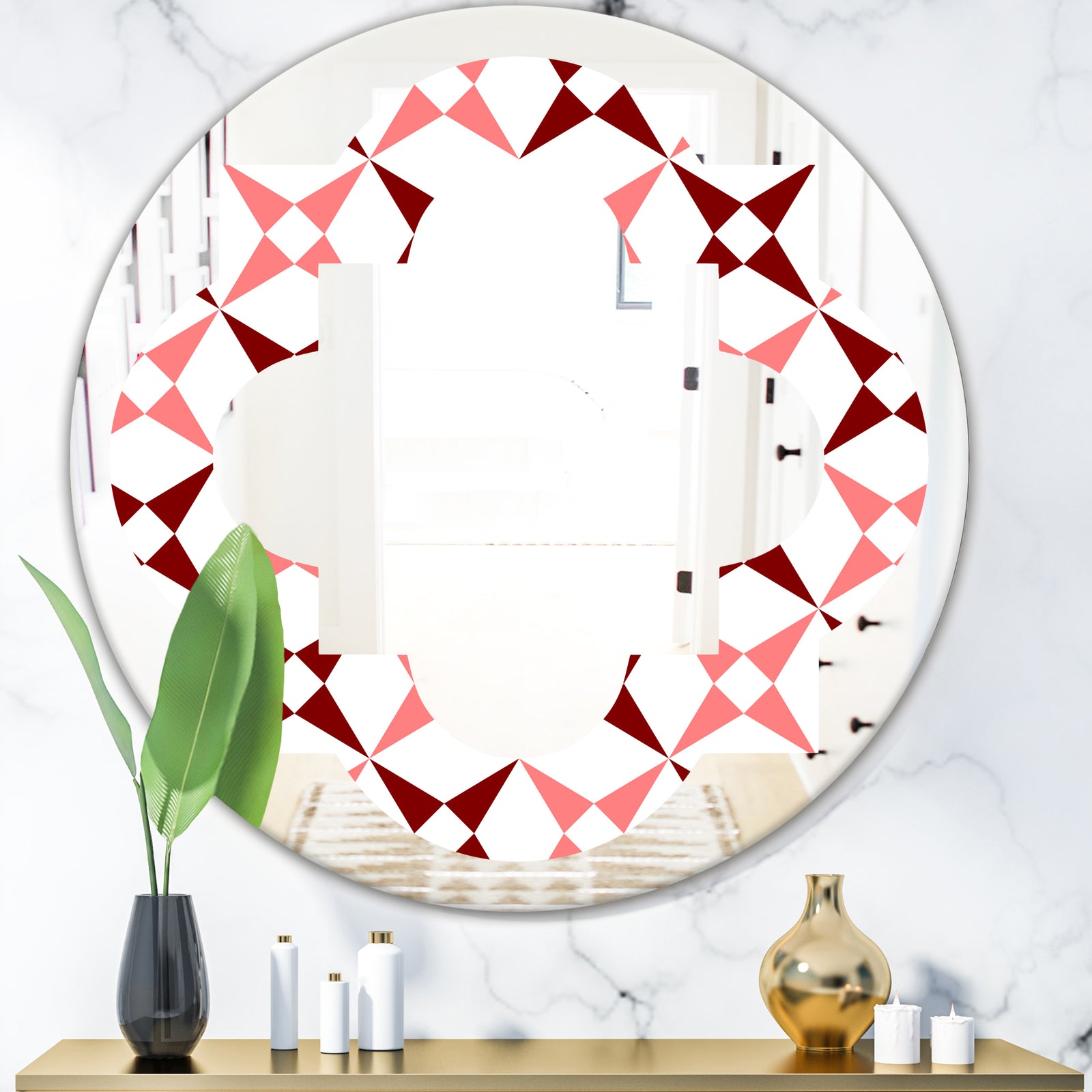 Retro Grid Pattern I - Modern Round or Oval Wall Mirror - Quatrefoil