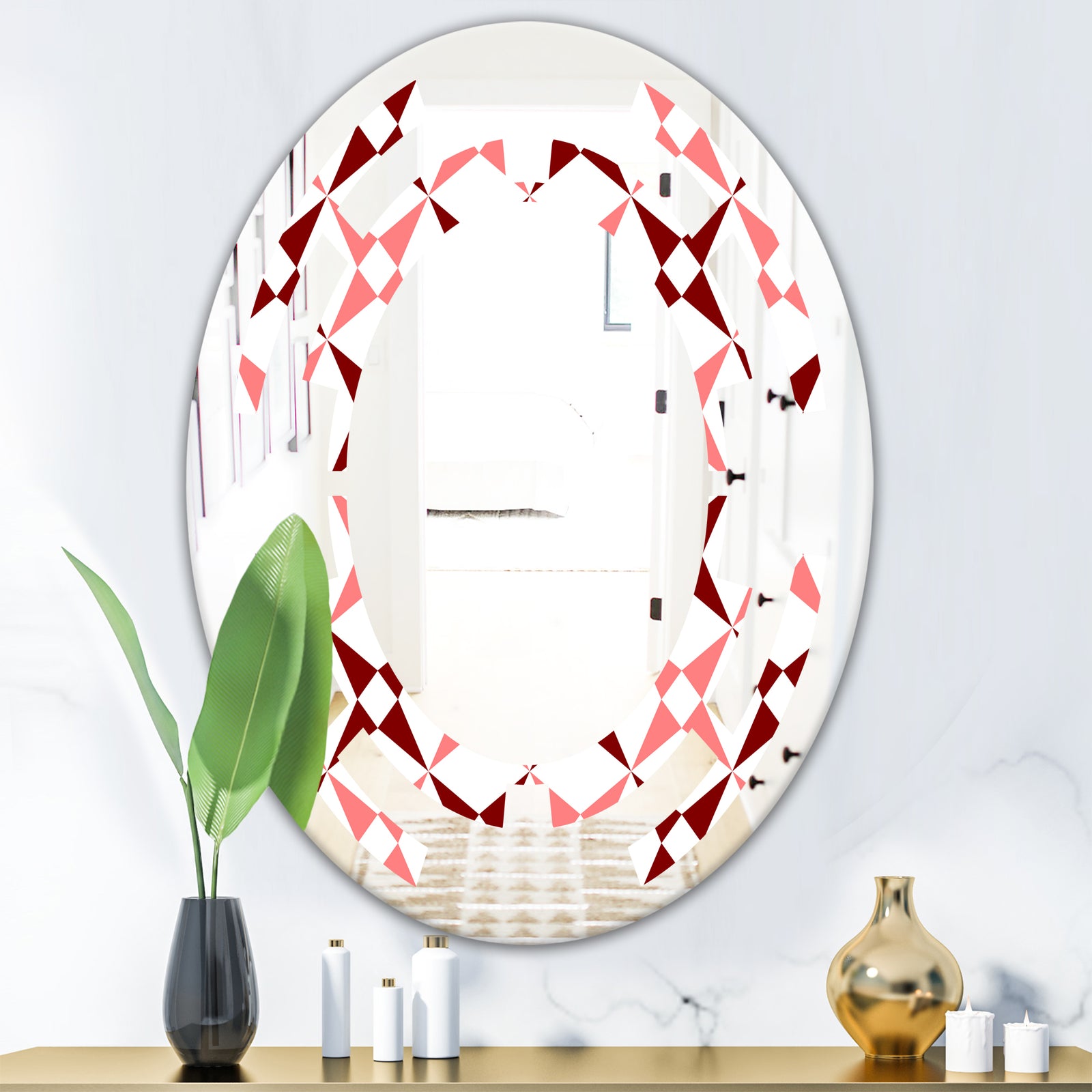 Retro Grid Pattern I - Modern Round or Oval Wall Mirror - Space
