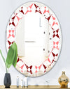 Retro Grid Pattern I - Modern Round or Oval Wall Mirror - Leaves