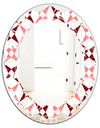 Retro Grid Pattern I - Modern Round or Oval Wall Mirror - Leaves