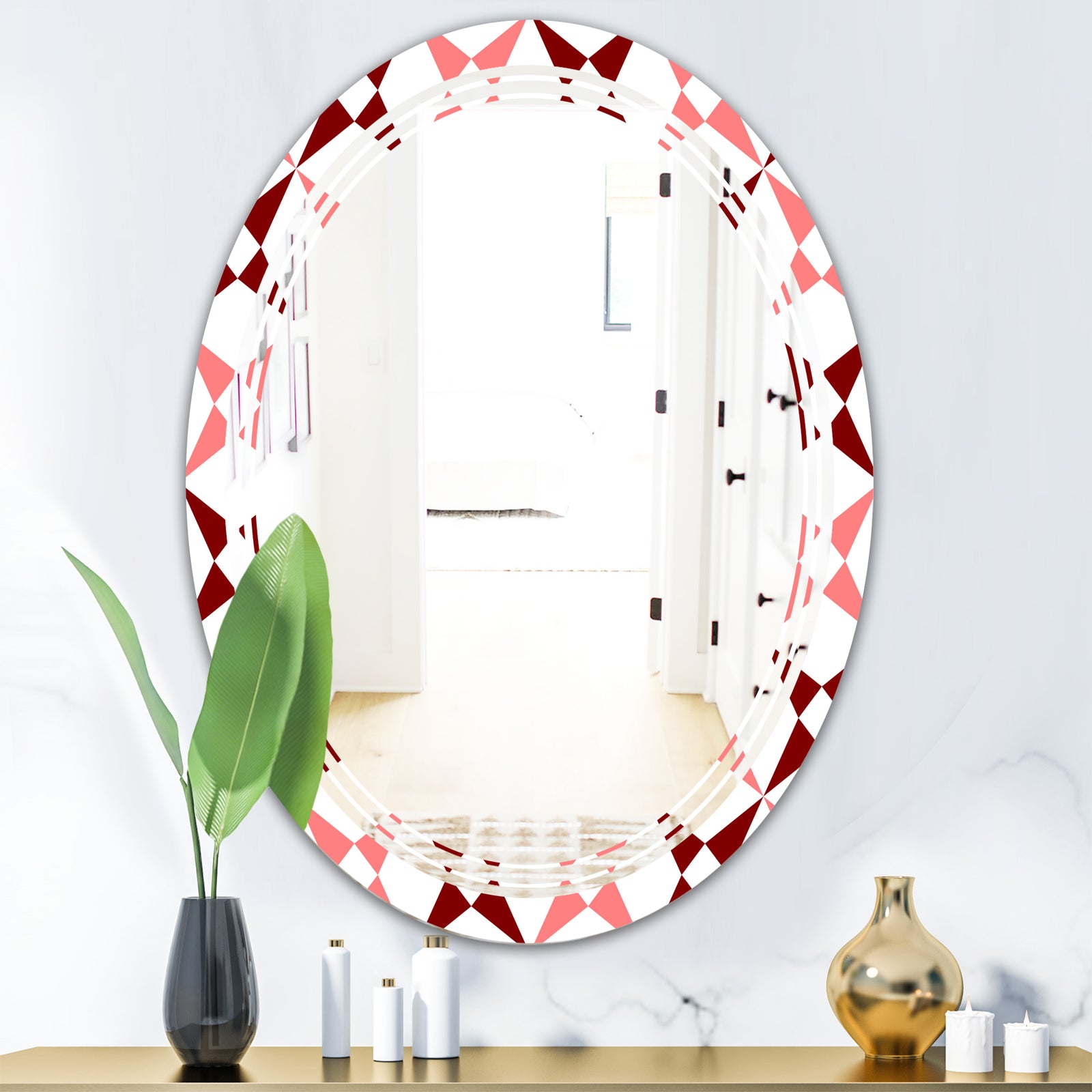 Retro Grid Pattern I - Modern Round or Oval Wall Mirror - Triple C