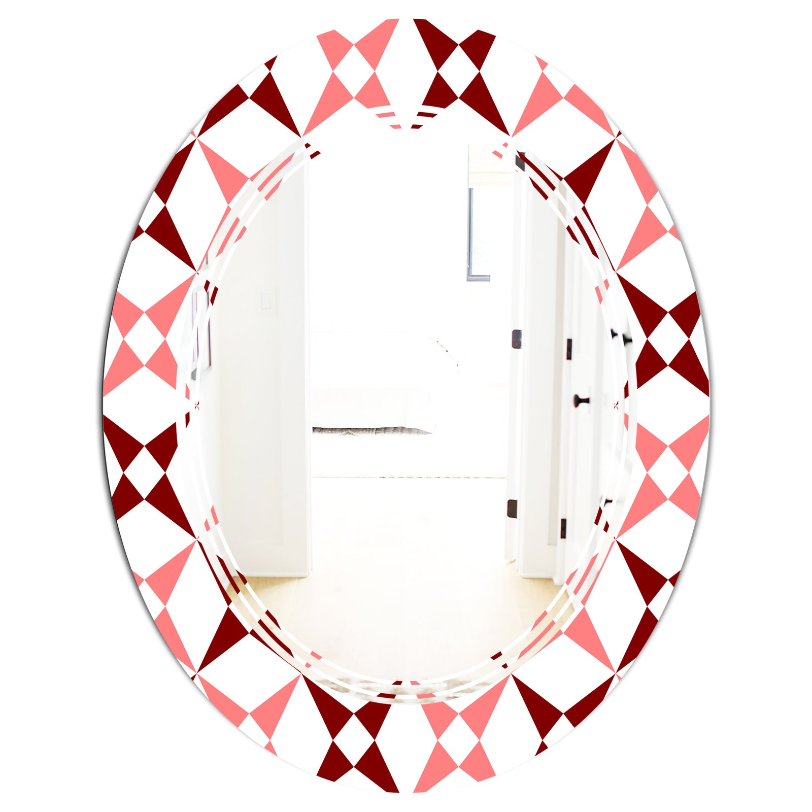 Retro Grid Pattern I - Modern Round or Oval Wall Mirror - Triple C
