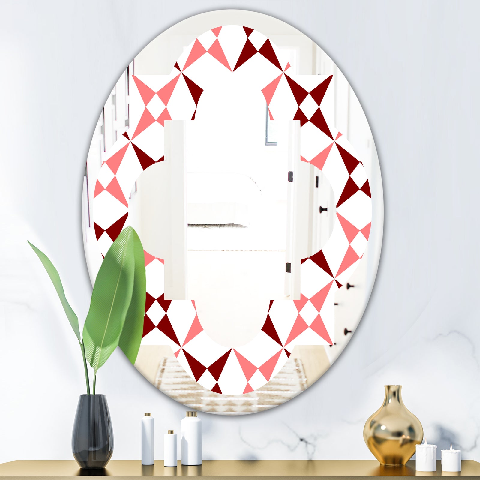 Retro Grid Pattern I - Modern Round or Oval Wall Mirror - Quatrefoil