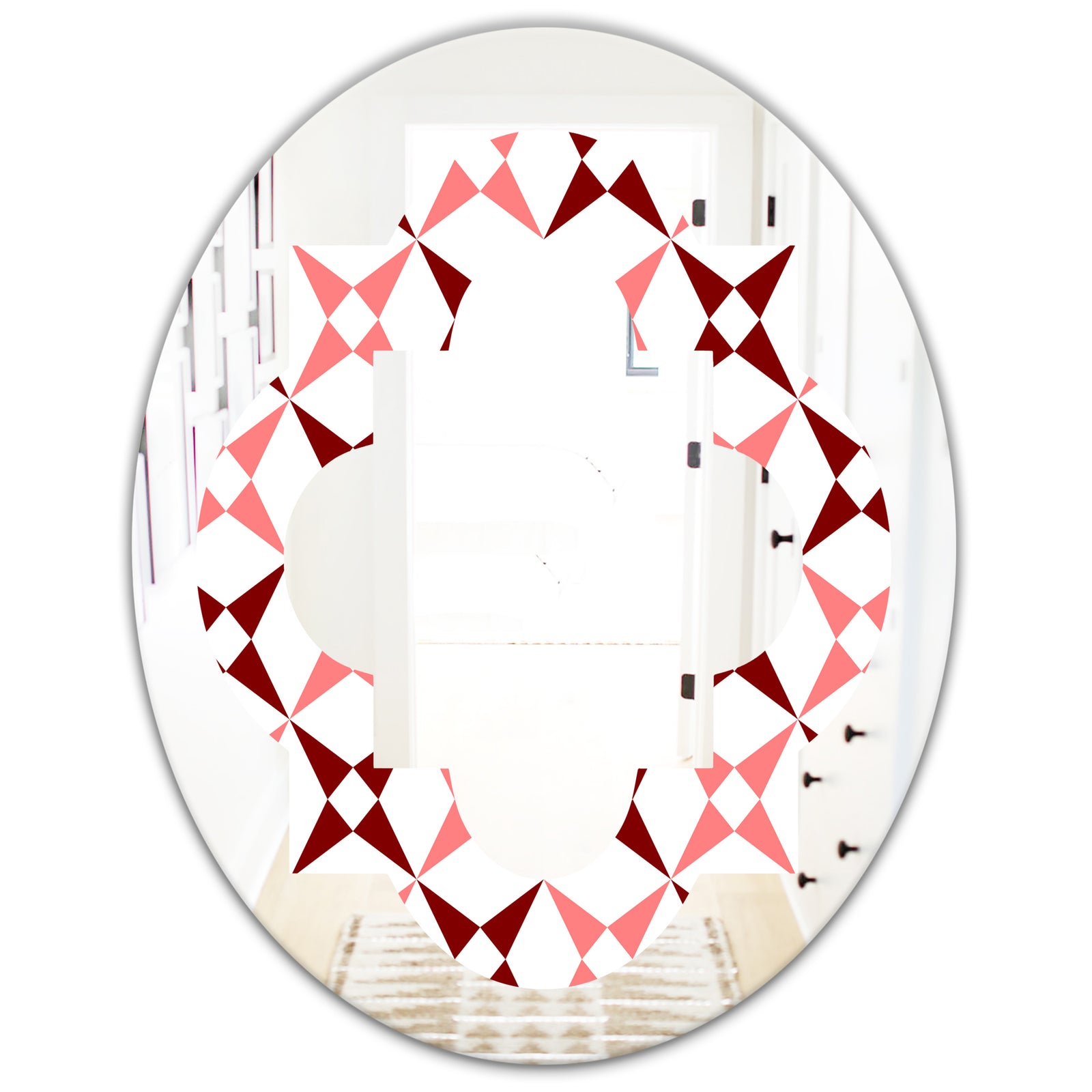 Retro Grid Pattern I - Modern Round or Oval Wall Mirror - Quatrefoil