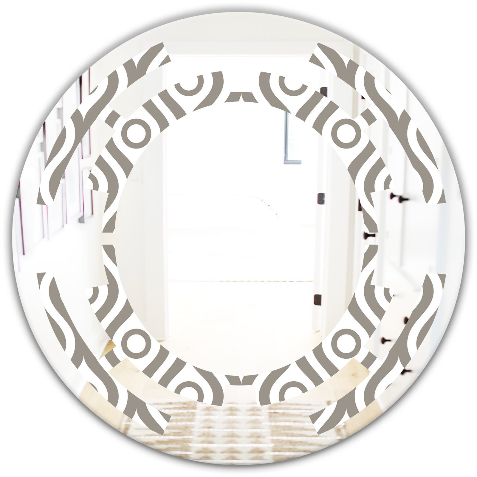 Retro Geometrical Abstract Minimal Pattern XIV - Modern Round or Oval Wall Mirror - Space