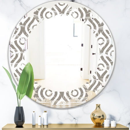 Retro Geometrical Abstract Minimal Pattern XIV - Modern Round or Oval Wall Mirror - Leaves