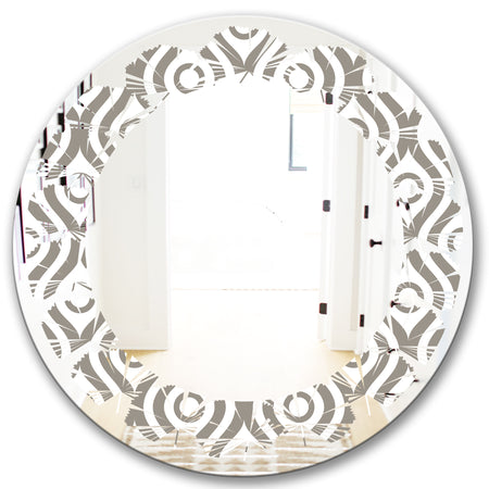 Retro Geometrical Abstract Minimal Pattern XIV - Modern Round or Oval Wall Mirror - Leaves