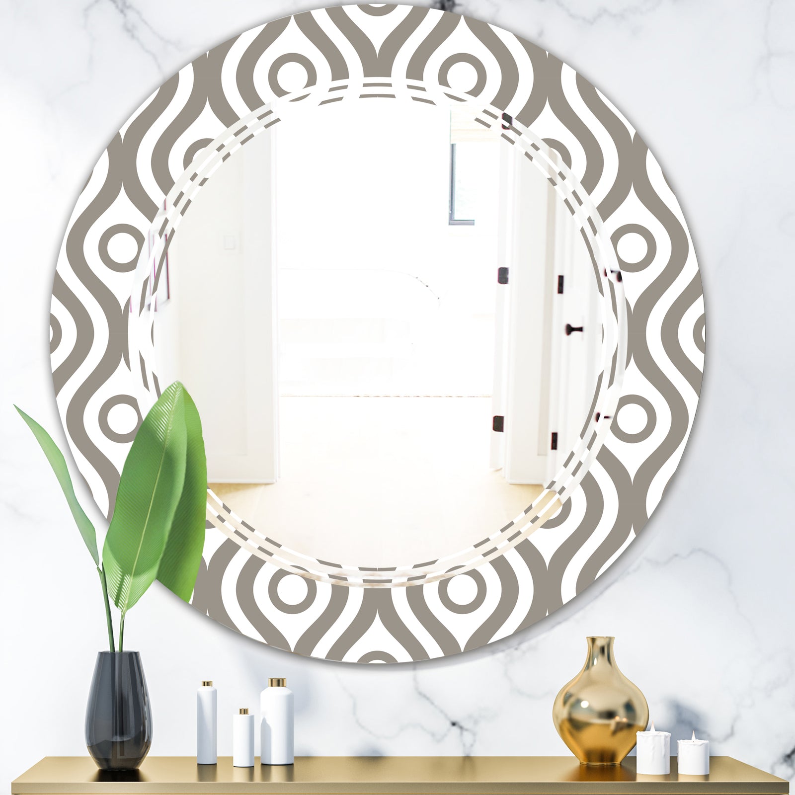 Retro Geometrical Abstract Minimal Pattern XIV - Modern Round or Oval Wall Mirror - Triple C