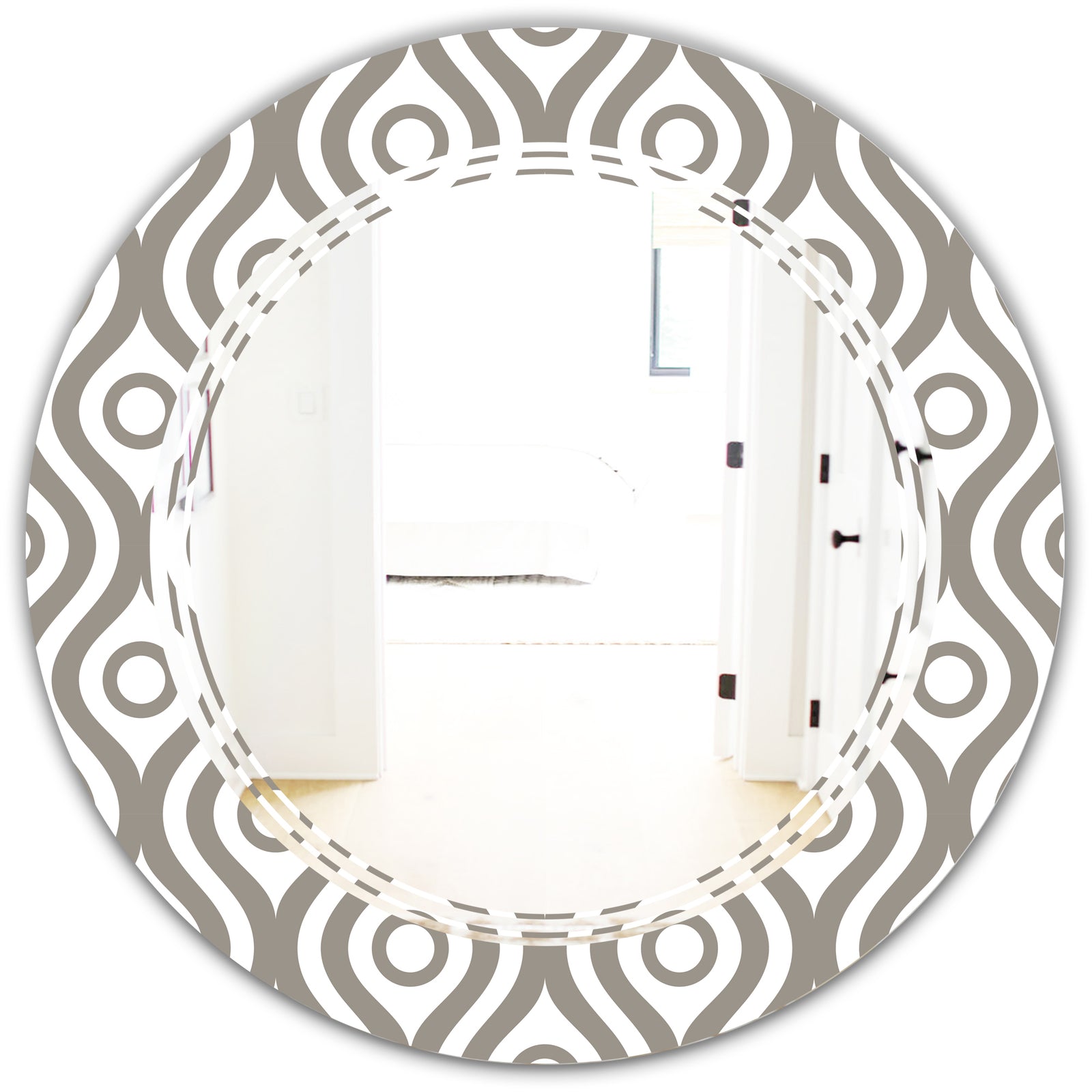 Retro Geometrical Abstract Minimal Pattern XIV - Modern Round or Oval Wall Mirror - Triple C