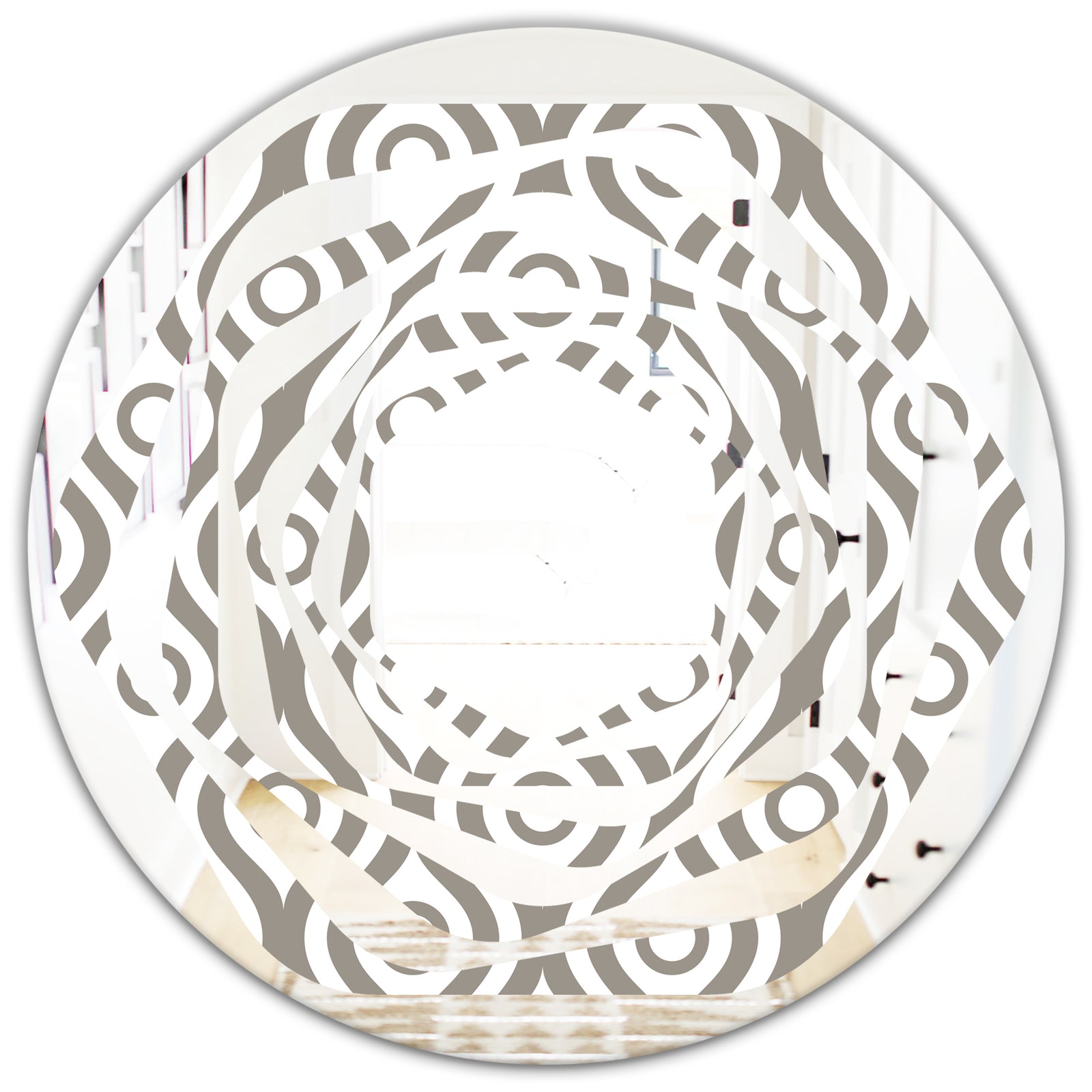 Retro Geometrical Abstract Minimal Pattern XIV - Modern Round or Oval Wall Mirror - Whirl