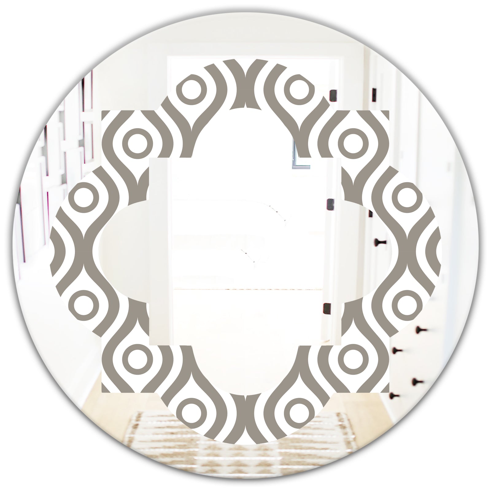 Retro Geometrical Abstract Minimal Pattern XIV - Modern Round or Oval Wall Mirror - Quatrefoil