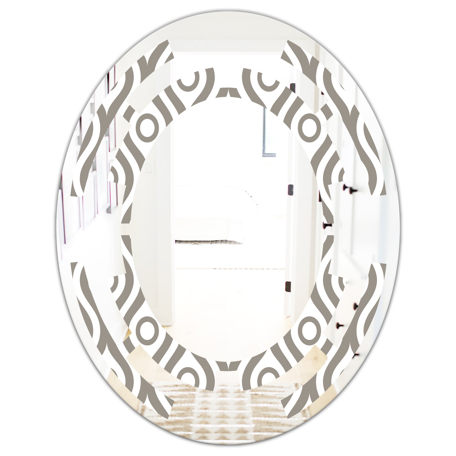 Retro Geometrical Abstract Minimal Pattern XIV - Modern Round or Oval Wall Mirror - Space
