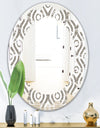 Retro Geometrical Abstract Minimal Pattern XIV - Modern Round or Oval Wall Mirror - Leaves