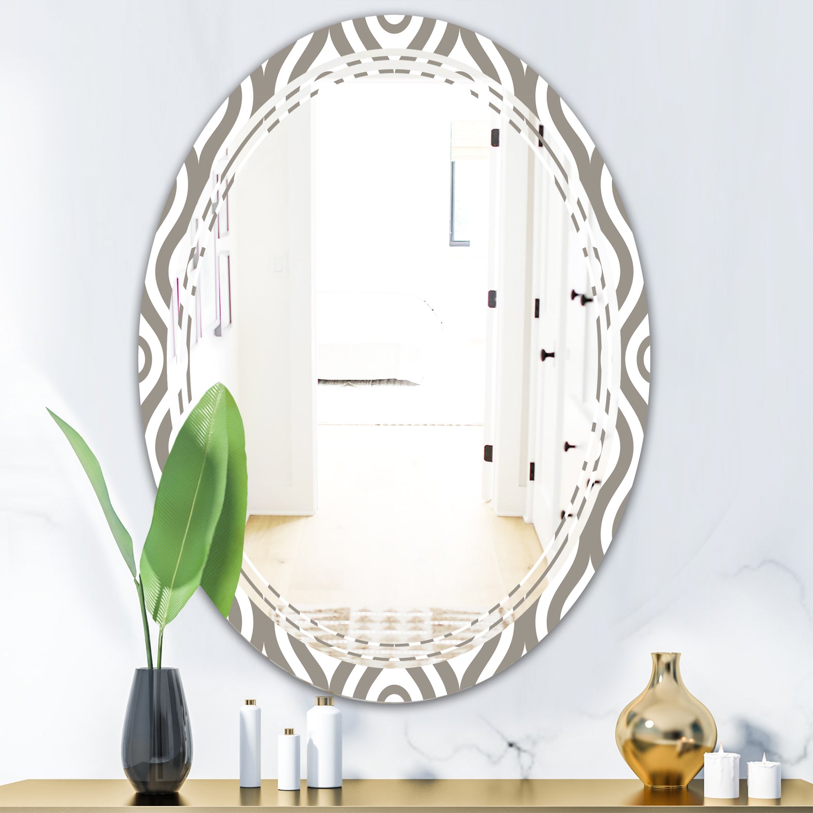 Retro Geometrical Abstract Minimal Pattern XIV - Modern Round or Oval Wall Mirror - Triple C