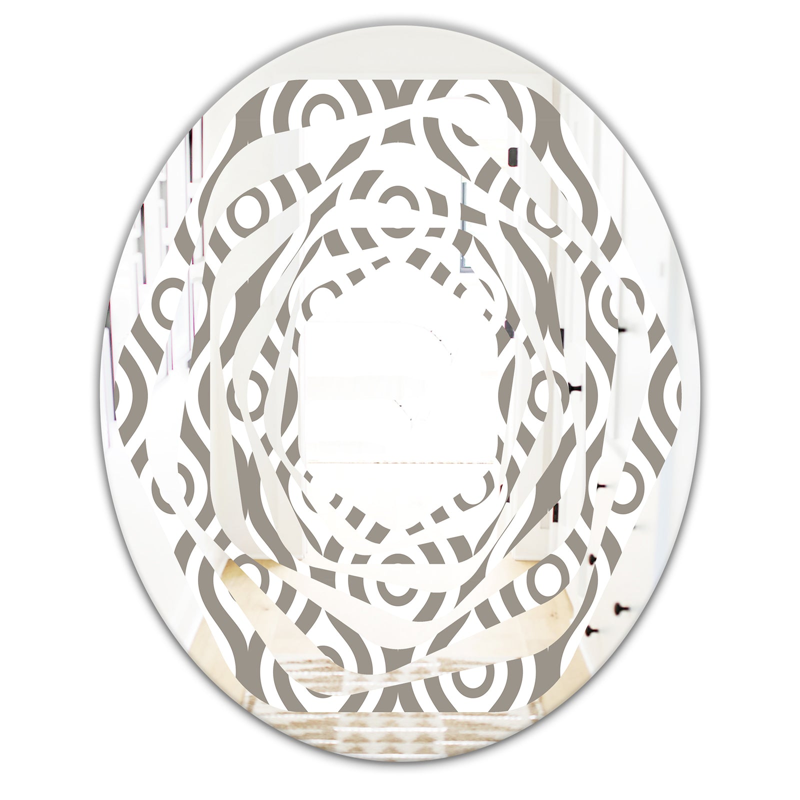 Retro Geometrical Abstract Minimal Pattern XIV - Modern Round or Oval Wall Mirror - Whirl