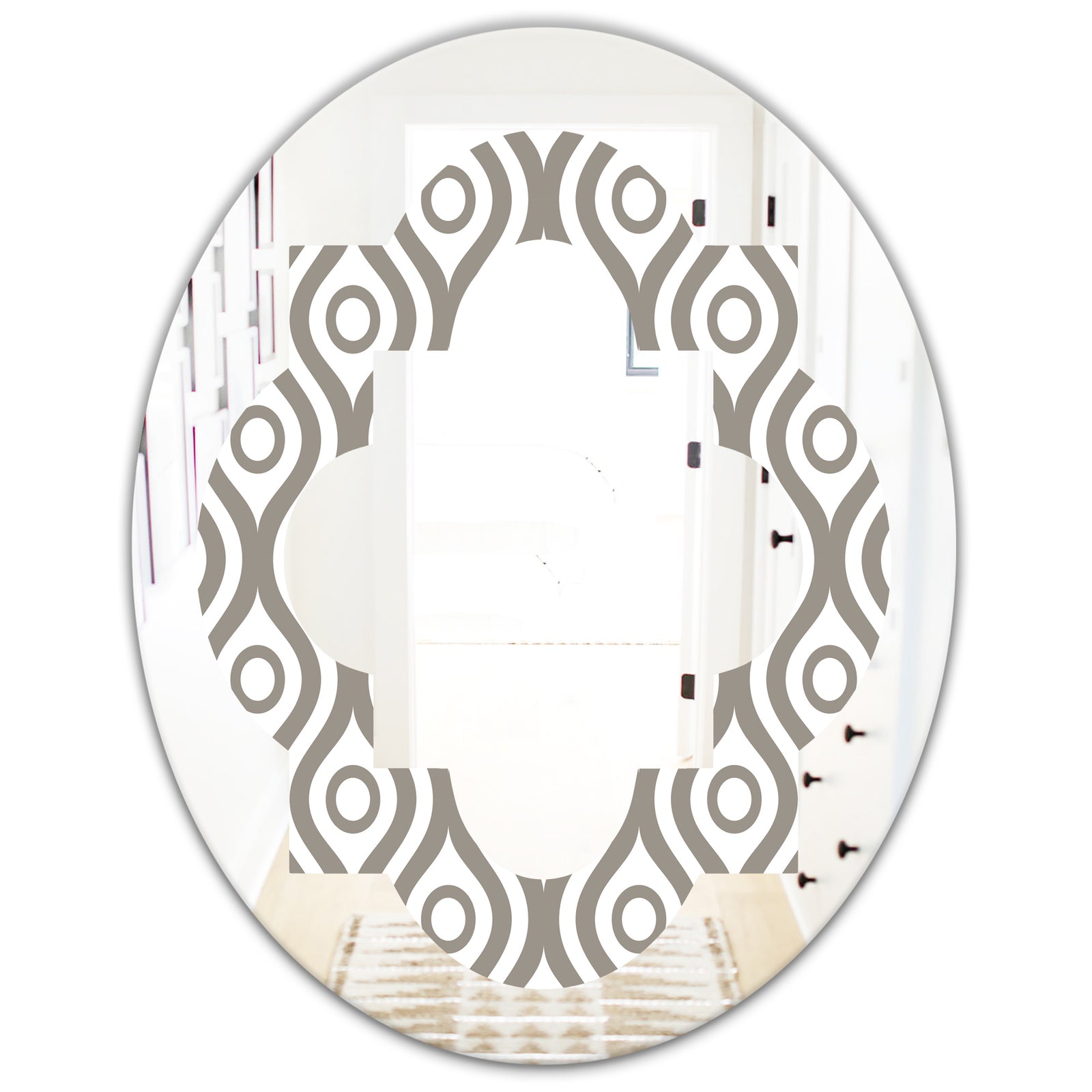 Retro Geometrical Abstract Minimal Pattern XIV - Modern Round or Oval Wall Mirror - Quatrefoil