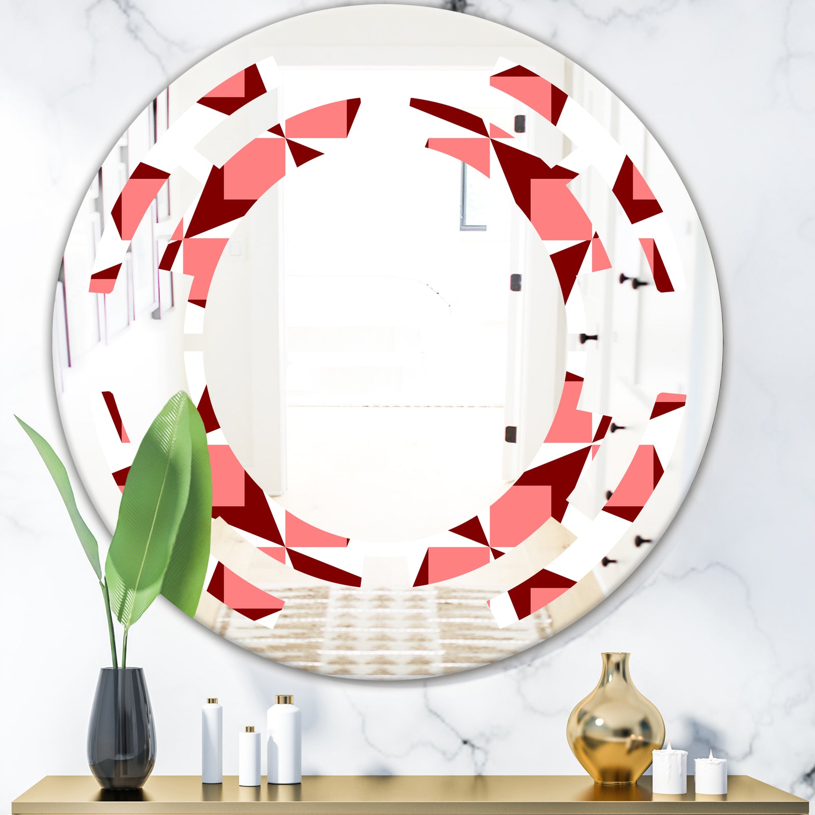 Retro Geometrical Abstract Minimal Pattern XIII - Modern Round or Oval Wall Mirror - Space