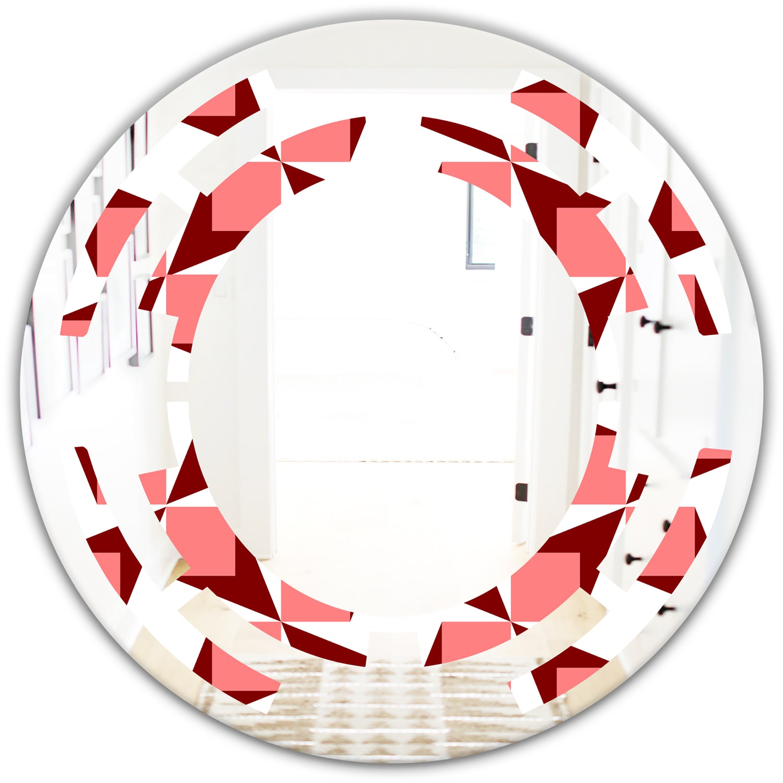 Retro Geometrical Abstract Minimal Pattern XIII - Modern Round or Oval Wall Mirror - Space