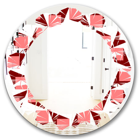 Retro Geometrical Abstract Minimal Pattern XIII - Modern Round or Oval Wall Mirror - Leaves