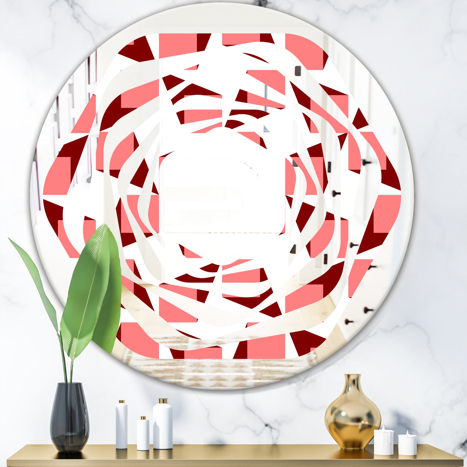 Retro Geometrical Abstract Minimal Pattern XIII - Modern Round or Oval Wall Mirror - Whirl