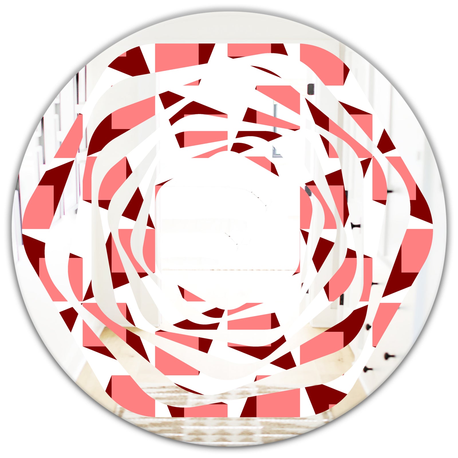 Retro Geometrical Abstract Minimal Pattern XIII - Modern Round or Oval Wall Mirror - Whirl
