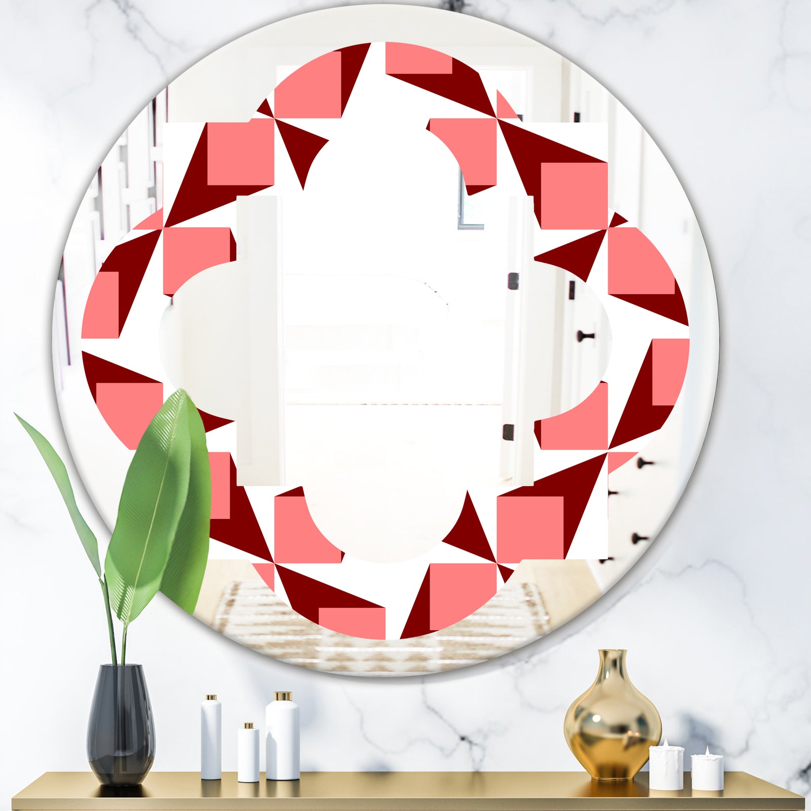 Retro Geometrical Abstract Minimal Pattern XIII - Modern Round or Oval Wall Mirror - Quatrefoil